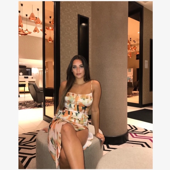 Satin Spotted Print Cami Dress High Slit - Picture 11 of 13